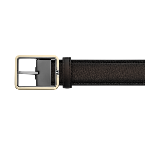 Montblanc 35mm Rectangular Frame Shiny Light Gold Leather Belt Brown