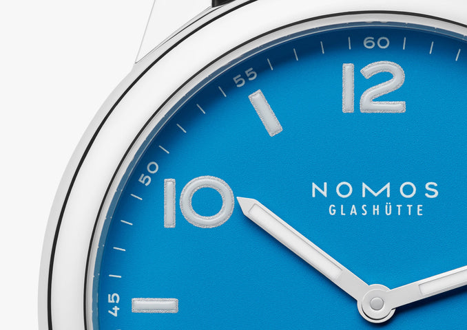 Nomos Glashutte Club Automat Datum Signalblau Sapphire Crystal Watch