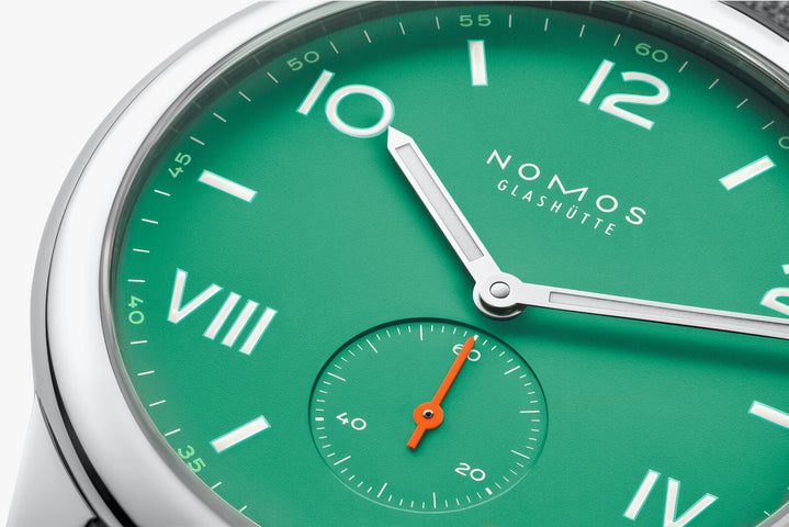 Nomos Glashutte Club Campus 38 Electric Green Steel Back Watch