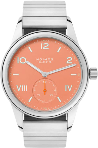 Nomos Glashutte Club Campus Cream Coral Steel Back Watch 714 SPORT BRACELET