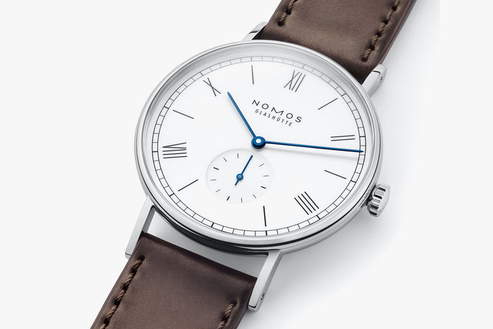 Nomos Glashutte Ludwig 38 White Enamel Sapphire Crystal Watch