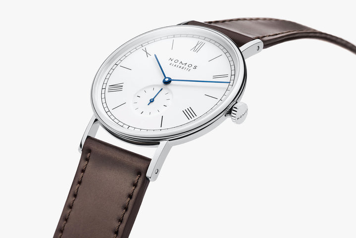 Nomos Glashutte Ludwig 38 White Enamel Sapphire Crystal Watch