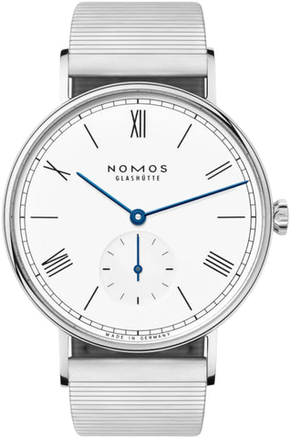 Nomos Glashutte Ludwig 38 White Enamel Steel Back Watch 236 BRACELET