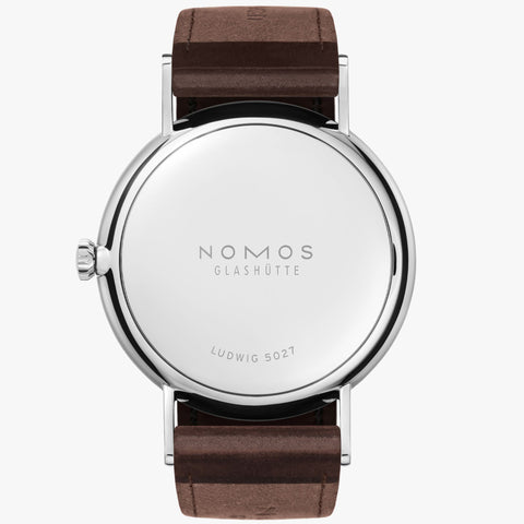 Nomos Glashutte Ludwig 38 White Enamel Steel Back Watch