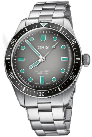 Oris Divers Sixty Five Watch with grey dial, steel bracelet, steel case