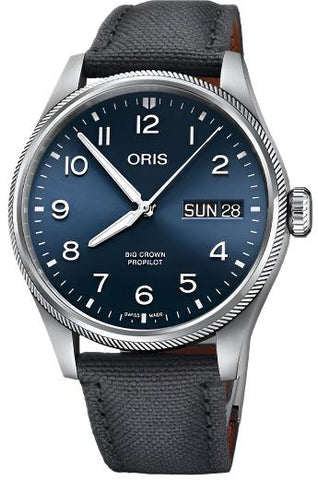 Oris Big Crown ProPilot Big Day Date Textile Watch with blue dial, synthetic strap, steel case