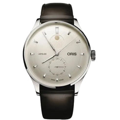 Oris Artelier Complication 39.50mm Watch with white dial, leather strap, steel case