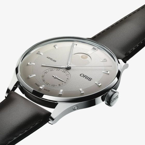 Oris Artelier Complication 39.50mm Watch with white dial, leather strap, steel case