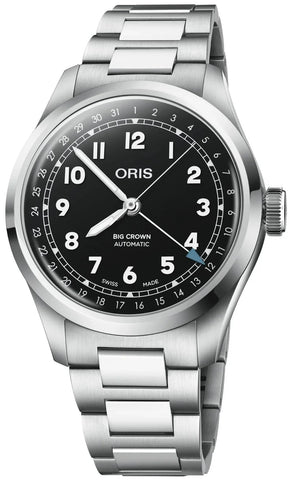 Oris Big Crown Pointer Date 40mm Watch with black dial, steel bracelet, steel case