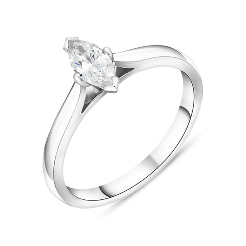 Platinum 0.50ct Diamond Marquise Cut Solitaire Ring FEU-2757