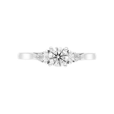 Platinum 0.57ct Diamond Round Brilliant and Pear Cut Three Stone Ring