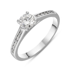Platinum 0.66ct Diamond Brilliant Cut Solitaire Shoulder Set Ring, FEU-625.