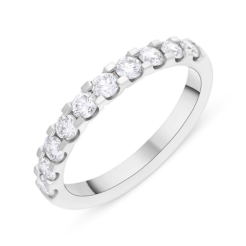 Platinum 0.78ct Diamond Square Claw Half Eternity Ring FEU-2790