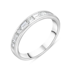 Platinum 0.93ct Diamond Princess and Baguette Cut Channel Set Half Eternity Ring, FEU-2647