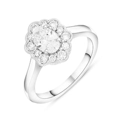 Platinum 1.00ct Diamond Oval Cluster Ring, FEU-2683.