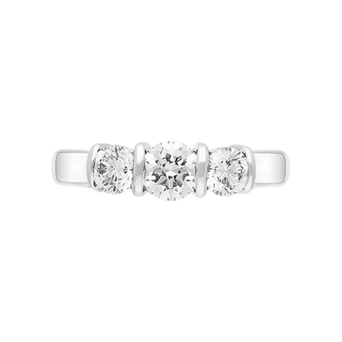Platinum 1.03ct Diamond Round Brilliant Cut Three Stone Bar Set Ring