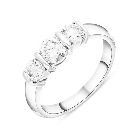 Platinum 1.03ct Diamond Round Brilliant Cut Three Stone Bar Set Ring, FEU-2703