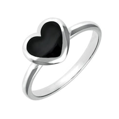 00143801 W Hamond Sterling Silver Whitby Jet Heart Ring, R1047.