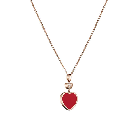 Chopard Happy Hearts 18ct Rose Gold 0.05ct Diamond Carnelian Pendant
