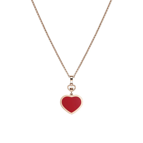Chopard Happy Hearts 18ct Rose Gold 0.05ct Diamond Carnelian Pendant