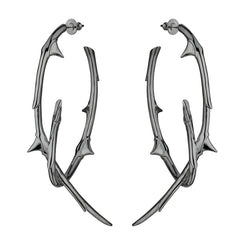 Shaun Leane Rose Thorn Sterling Silver Black Rhodium Statement Hoop Earrings, RT029.BRNAEOS