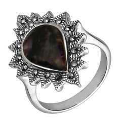 Silver Blue John Marcasite Pear Beaded Edge Ring R816