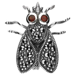 Sterling Silver Marcasite Garnet House Style Fly Brooch M337