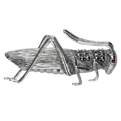 Sterling Silver Marcasite Garnet House Style Grasshopper Brooch M341