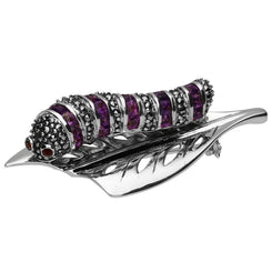 Sterling Silver Marcasite Amethyst Garnet House Style Caterpillar Brooch M342