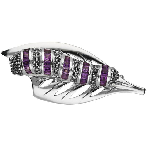 Sterling Silver Marcasite Amethyst Garnet House Style Caterpillar Brooch M342