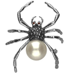 Sterling Silver Marcasite Pearl Garnet House Style Large Spider Brooch M343
