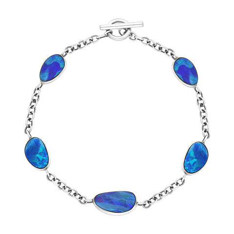 Sterling Silver 5 Stone Opal Doublet Abstract Bracelet BUNQ0001287