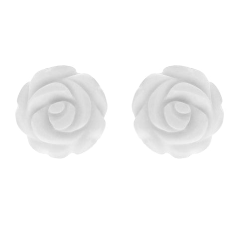 Sterling Silver Agate Tuberose 8mm White Desert Rose Stud Earrings, E2151.