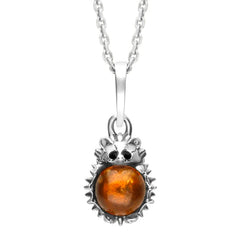 Sterling Silver Amber Tiny Hedgehog Necklace, P3356