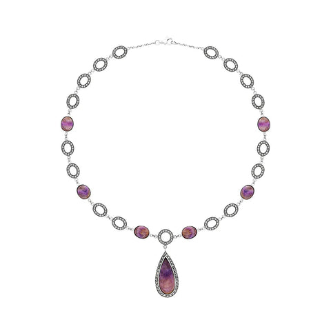 Sterling Silver Blue John Marcasite Pear Drop Oval Chain Necklace