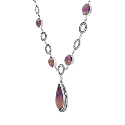 Sterling Silver Blue John Marcasite Pear Drop Oval Chain Necklace