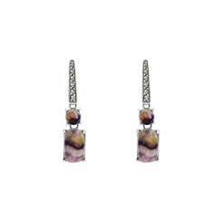 Sterling Silver Blue John Marcasite Oblong Drop Earrings