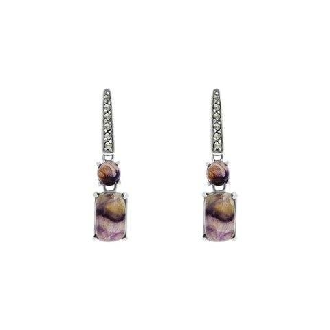 Sterling Silver Blue John Marcasite Oblong Drop Earrings