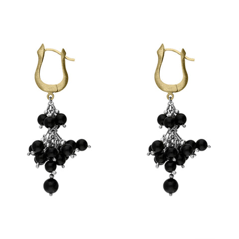 Sterling Silver Gold Plated Whitby Jet Bead Drop Earrings D
