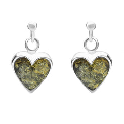 Sterling Silver Green Amber Small Heart Earrings E2328