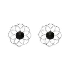 Sterling Silver Whitby Jet Flower Stud Earrings E2422