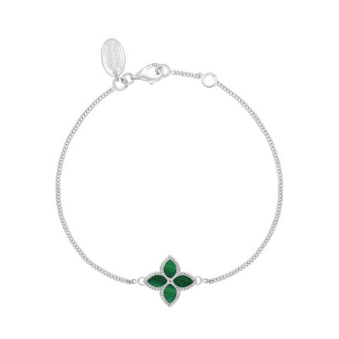 Sterling Silver Malachite Bloom Flower Ball Edge Bracelet B1273