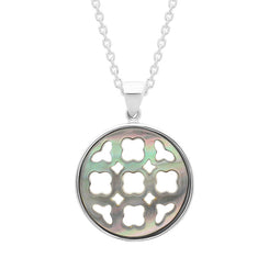 Sterling Silver Mother of Pearl Open Clover Necklace D P3166.