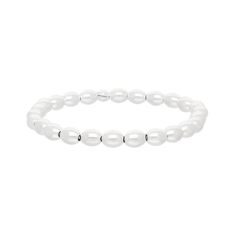 Sterling Silver White Oval Bead Bracelet B835