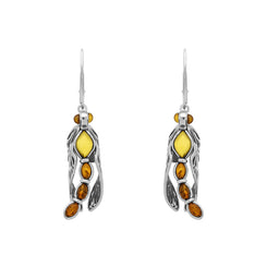 Sterling Silver Amber Dragonfly Drop Earrings E2425