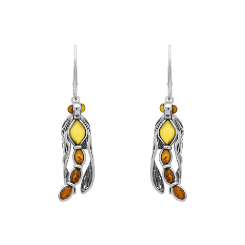 Sterling Silver Amber Dragonfly Drop Earrings E2425