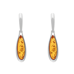 Sterling Silver Amber Long Pear Drop Earrings E1556