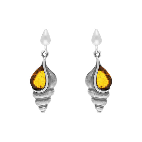 Sterling Silver Amber Shell Drop Earrings E2420