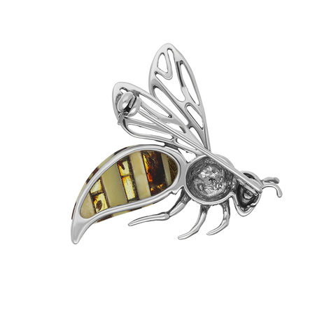 Sterling Silver Baltic Amber Filigree Wings Bee Brooch M362_2