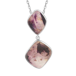 Sterling Silver Blue John 2 Stone Abstract Drop Necklace, PUNQ0008336